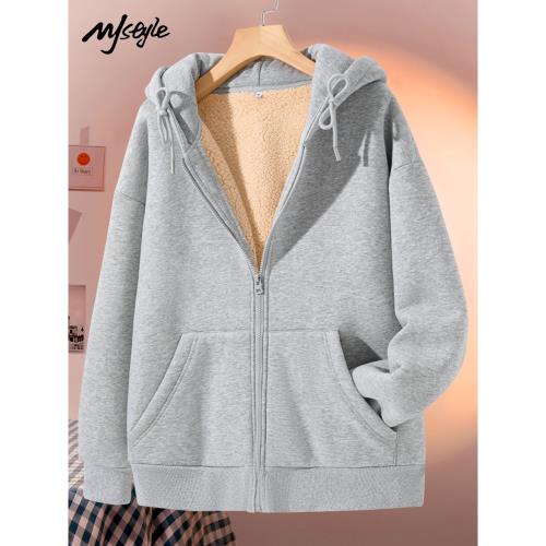 MJstyle衛衣灰色外套女秋冬季2024新款爆款小個子寬松開衫上衣服