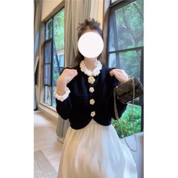 小香風立體花朵毛衣外套女輕奢氣質短款上衣2025秋季新款時尚女裝
