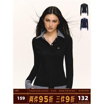 Ariseism 美式復古設計感假兩件長袖上衣女春季新款內搭打底上衣