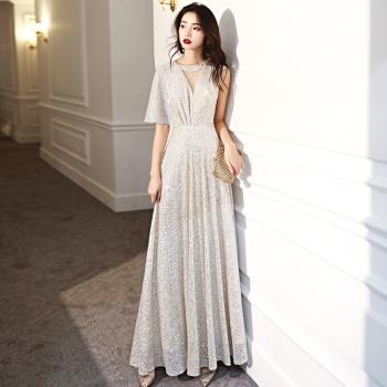 亮片晚禮服女2025新款輕奢小眾高階宴會氣質高階感顯瘦主持人裙夏