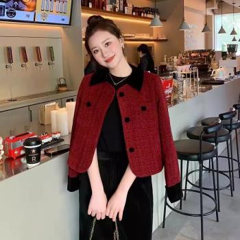 紅色小香風外套女2025春秋季新款高階感氣質名媛翻領短款開衫上衣
