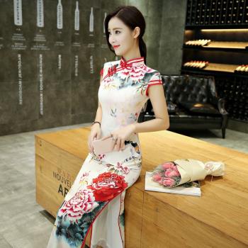 旗袍女老上海中長款真絲禮服旗袍