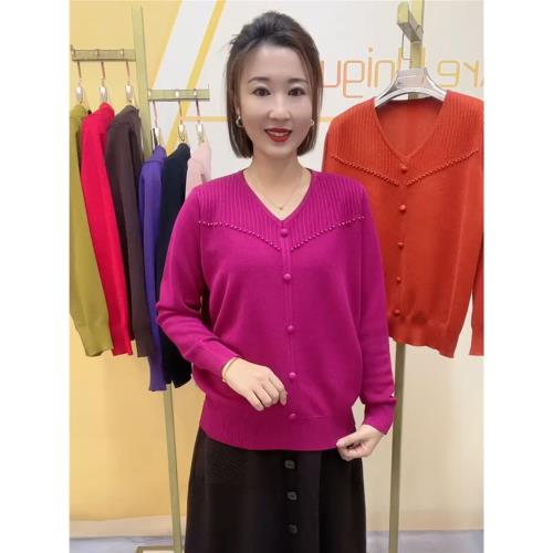 春秋新款氣質v領時尚韓版針織打底衫女天絲冰麻套頭短款純色上衣