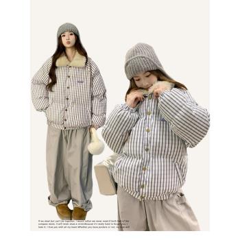 美式羊羔毛翻領羽絨棉服外套女冬季小個子百搭加厚棉衣