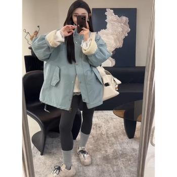加絨加厚中長款派克服棉衣外套女2024冬季新款保暖羊羔毛大衣上衣