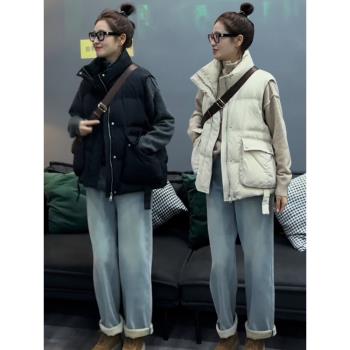 2024秋冬爆款設計感大口袋羽絨馬甲女白鴨絨羽絨服保暖羽絨服外套