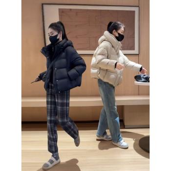 小個子短款泡芙連帽白鴨絨羽絨服女冬季超好看龜背保暖加厚麵包服