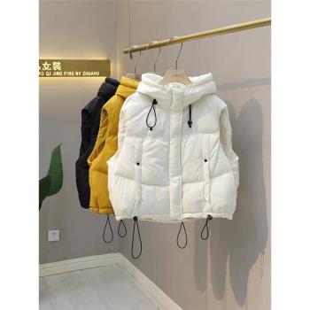 2025秋冬季新款女士韓版連帽羽絨服馬甲短款時尚加厚疊穿保暖背心