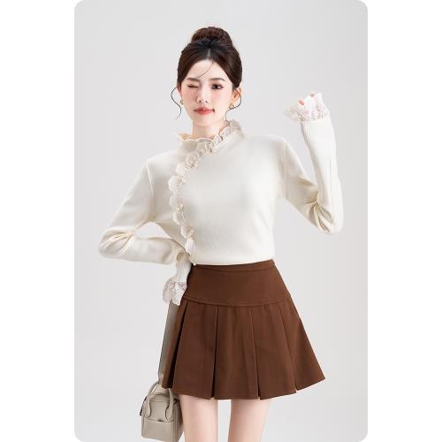 新中式蕾絲花邊針織打底衫女2026春秋新款溫柔風修身顯瘦長袖上衣