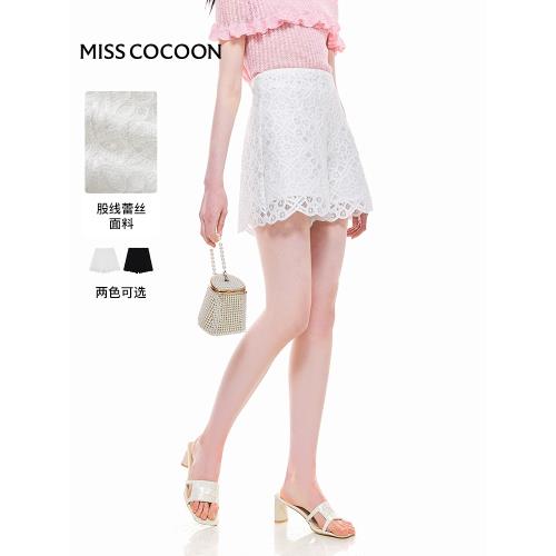 可可尼COCOON2025夏季新款高級股線蕾絲高腰A字休閑短褲