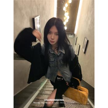 SUNONEONE 復古休閑牛仔外套女春新款美式藍色POLO領氣質修身上衣