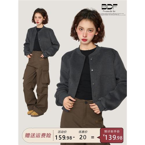 短款毛呢棒球服外套女秋冬2025新款早秋季春秋款美式開衫夾克上衣