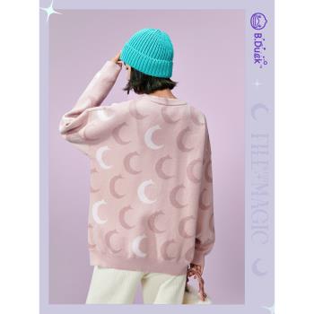 B.Duck小黃鴨女裝提花毛衣年秋冬新款寬松保暖北極絨少女毛衫