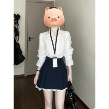 早春裝2025新款法式長袖襯衫連衣裙子女高階感小個子穿搭短裙套裝
