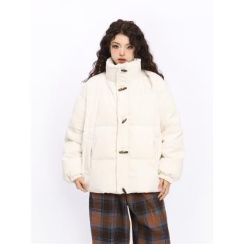 BIGGOLD美式白鴨絨牛角扣羽絨服女冬季輕薄立領寬松麵包服外套潮