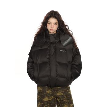 BIGGOLD高階感簡約立領連帽棉服外套女冬季加厚保暖情侶麵包服潮