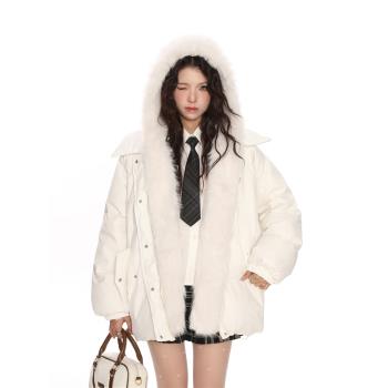 BIGGOLD可拆卸毛領連帽羽絨服外套女冬季加厚保暖座山雕棉服棉衣
