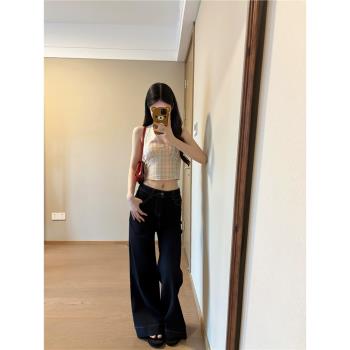 羊城故事 復古港風闊腿喇叭牛仔褲女2025新年寬松拖地直筒長褲