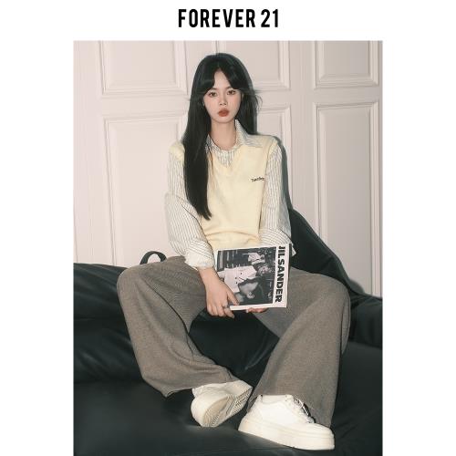 Forever21韓系疊穿ins假兩件襯衫針織馬甲女秋冬軟糯杏色毛衣背心