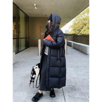 韓版中戲情侶寬松黑金白鵝絨羽絨服外套女冬新款長過膝加厚麵包服