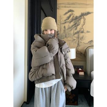 灰色設計感超好看白鴨絨羽絨服外套女冬新款小個子加厚短款麵包服