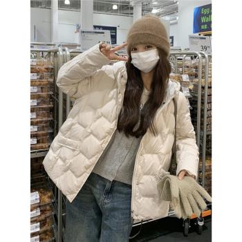 米白色短款輕薄羽絨服女冬季2024新款韓版小個子小款50白鴨絨外套