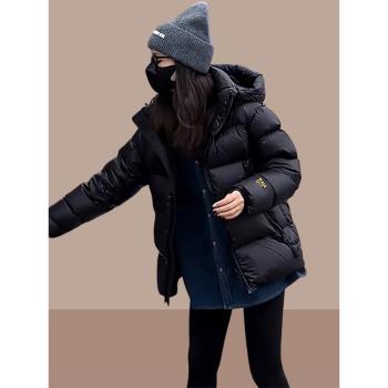 黑金羽絨服女2025冬新款小個子寬松時尚黑色麵包服短款棉衣外套