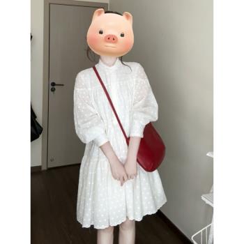 法式白色長袖碎花襯衫連衣裙子女裝2025新款開春季穿搭高階感短裙