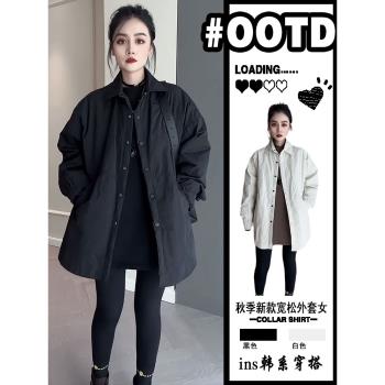 外套女中長款夾棉Polo領寬松外套
