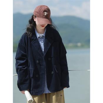日系慵懶風小個子休閑西裝外套女春秋學院風小西裝燈芯絨上衣洋氣