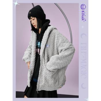 B.Duck小黃鴨女裝毛絨外套年冬季新款寬松保暖夾棉連帽上衣