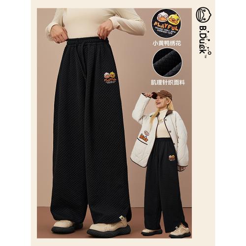 B.Duck小黃鴨家族復古冬季新款日系休閑菱格棉褲寬松黑色褲子