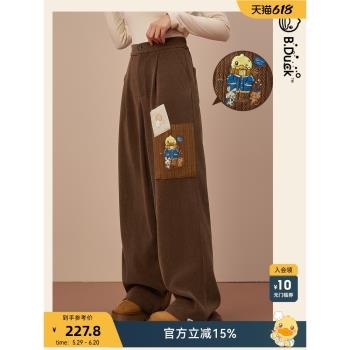 B.Duck小黃鴨溫暖森林系列2024冬季新款時尚燈芯絨闊腿褲直筒長褲