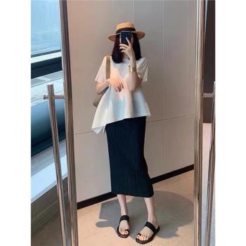 短袖別致設計感小眾百褶圓領上衣