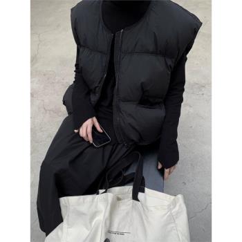 暗黑秋冬加厚羽絨馬甲女保暖寬松背心坎肩麵包款羽絨服寬松外套潮