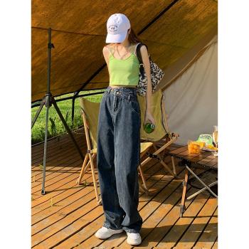ZNZW高腰直筒寬松九分加絨牛仔褲