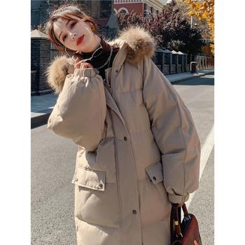 中長款過膝連帽毛領加厚羽絨服