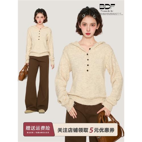 連帽長袖毛衣針織衫女春秋早秋秋冬2025新款修身打底羊毛內搭上衣