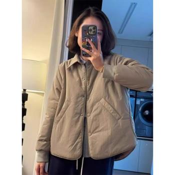 純色簡約夾棉襯衫式棉服女冬小個子休閑百搭輕薄棉衣顯瘦保暖外套