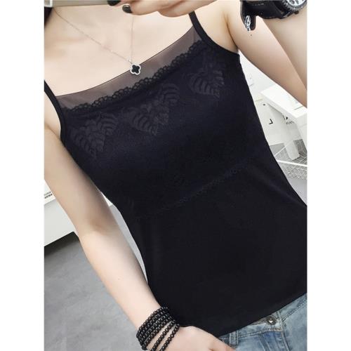 蕾絲邊莫代爾棉吊帶背心女2025春夏白色內搭配西裝修身夏季打底衫