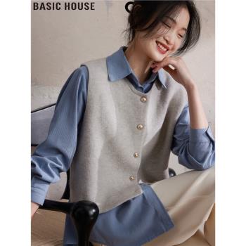 Basic House/百家好小香風慵懶疊穿馬甲針織開衫女裝2025春季新款