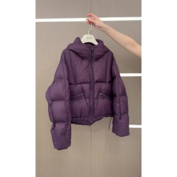 紫色連帽短款夾棉棉服外套女冬季輕薄保暖高階感別致漂亮棉襖上衣