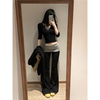AXEF 美式辣妹低腰微喇叭休閑褲女春季修身顯瘦瑜伽褲子運動長褲