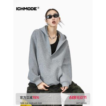 ICH MODE 美式連帽V領衛衣女2025春季新款寬松慵懶chic外套上衣