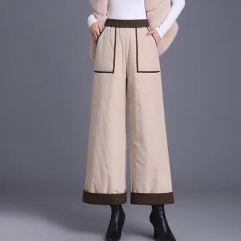 時尚高階加厚羽絨棉闊腿褲女2024新款媽媽冬季外穿保暖棉褲休閑褲