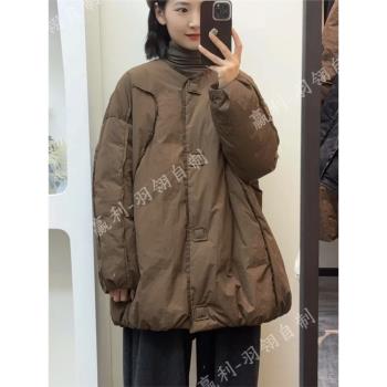 安迪婭諾冬季新款文藝簡約復古設計感圓領休閑舒適減齡羽絨服外套