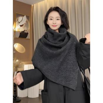 法式設計感圍巾披肩針織衫女2025春季新款高階感洋氣時尚外搭上衣
