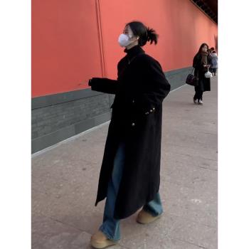 羽絨服內膽黑色西裝毛呢大衣女2025年冬季新款加厚赫本風呢子外套