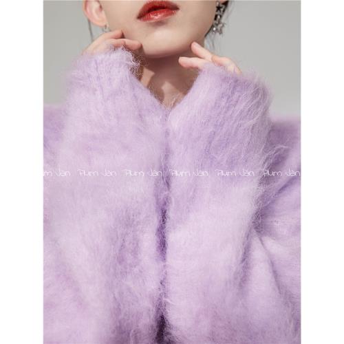 Plum Jan/慵懶風紫色馬海毛毛衣女春秋內搭高級感超好看別致絕美