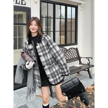 顯瘦格子小個子短款呢子外套女2024冬新款今年流行超好看加厚毛呢
